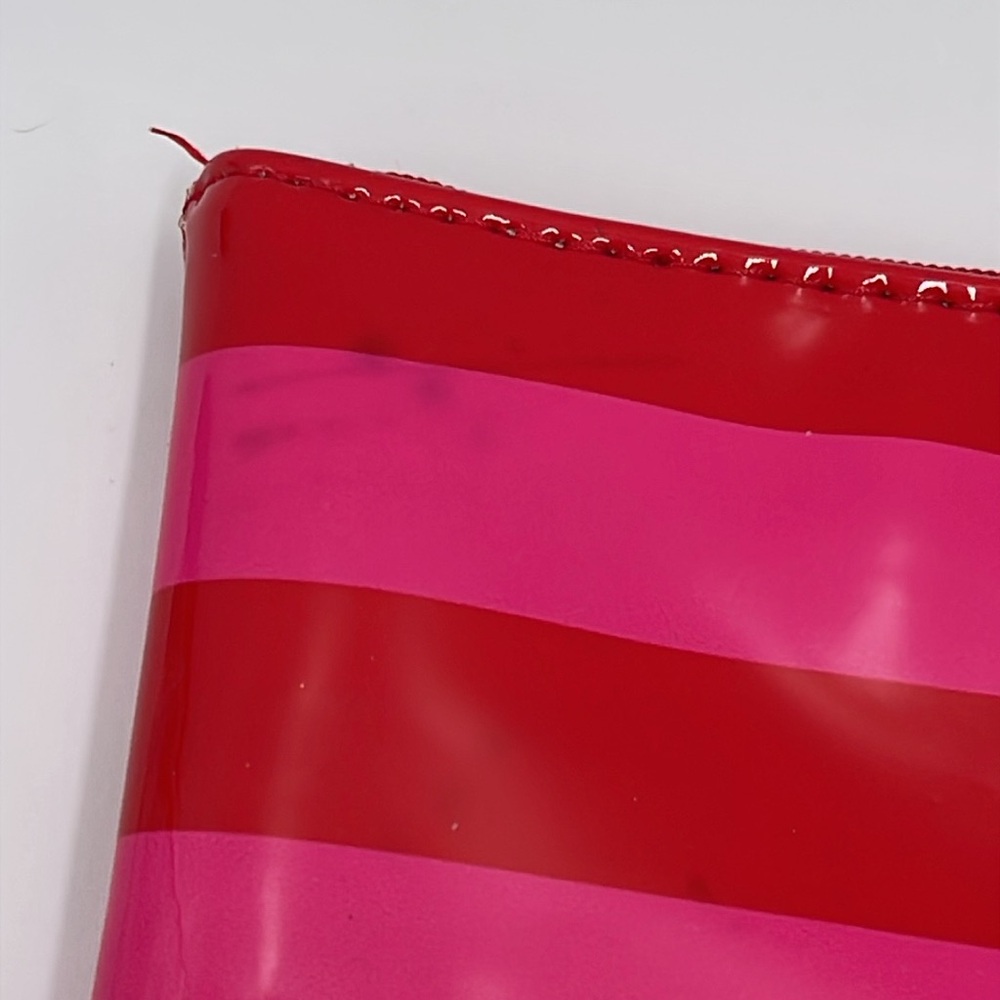Kate Spade Patent Red and Hot Pink Striped Zip Small Wallet/Bag/Pouch 6" Wide - Picture 4 of 13